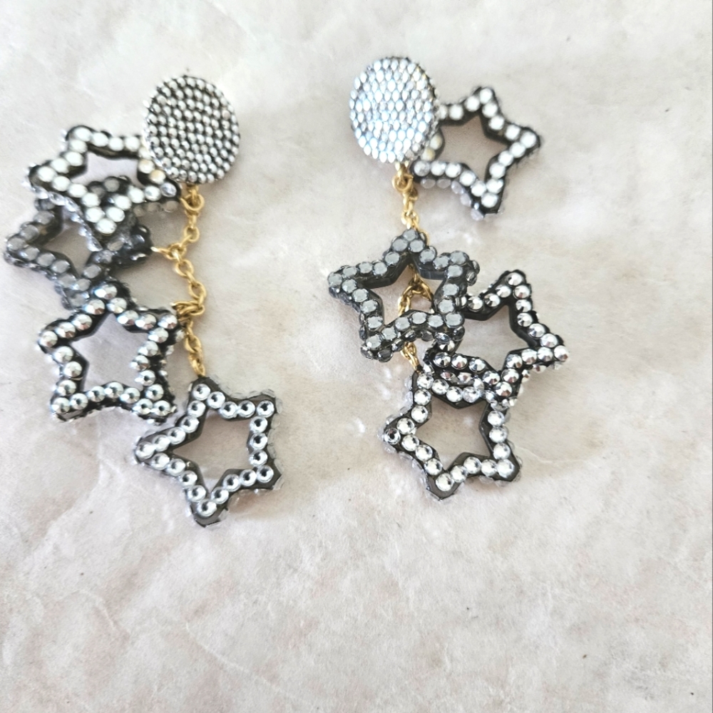 J. Crew Bedazzled Star Dangling Pierced Earrings July 4